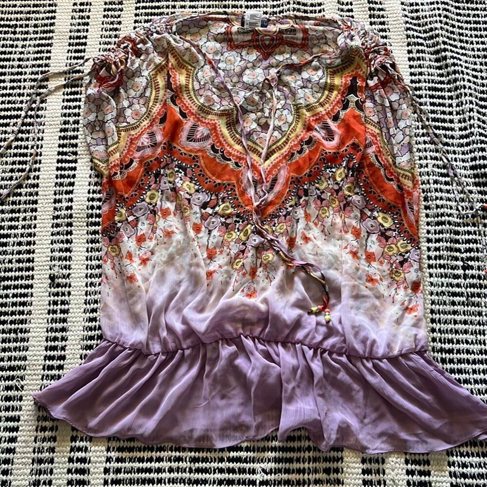 Evolution by JMS Size 2X purple and orange sheer blouse